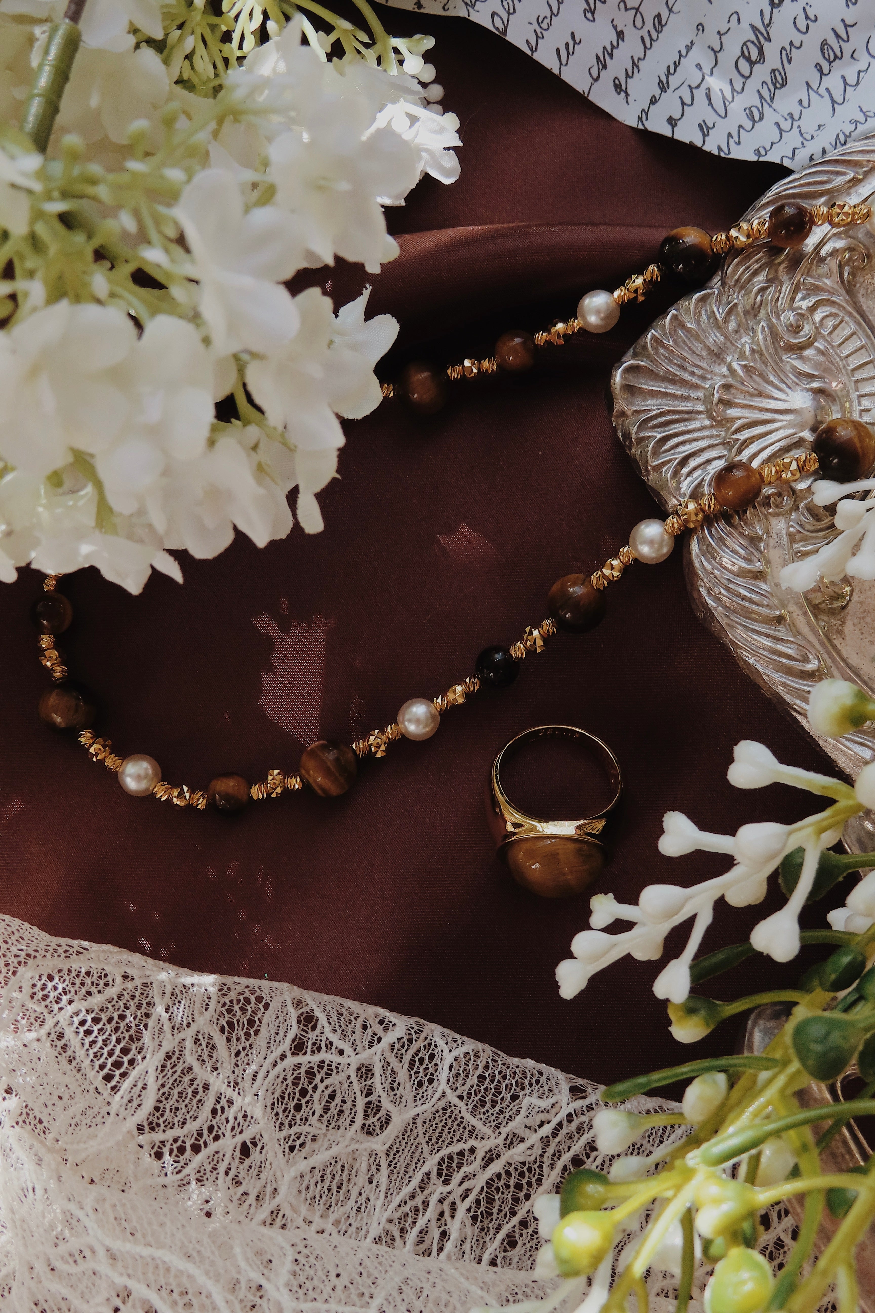 The Aurelia Strand — Tiger Eye & Pearl Necklace