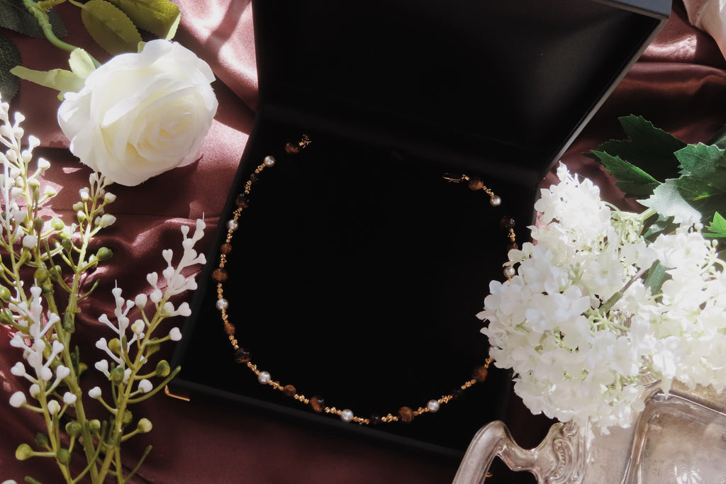 The Aurelia Strand — Tiger Eye & Pearl Necklace