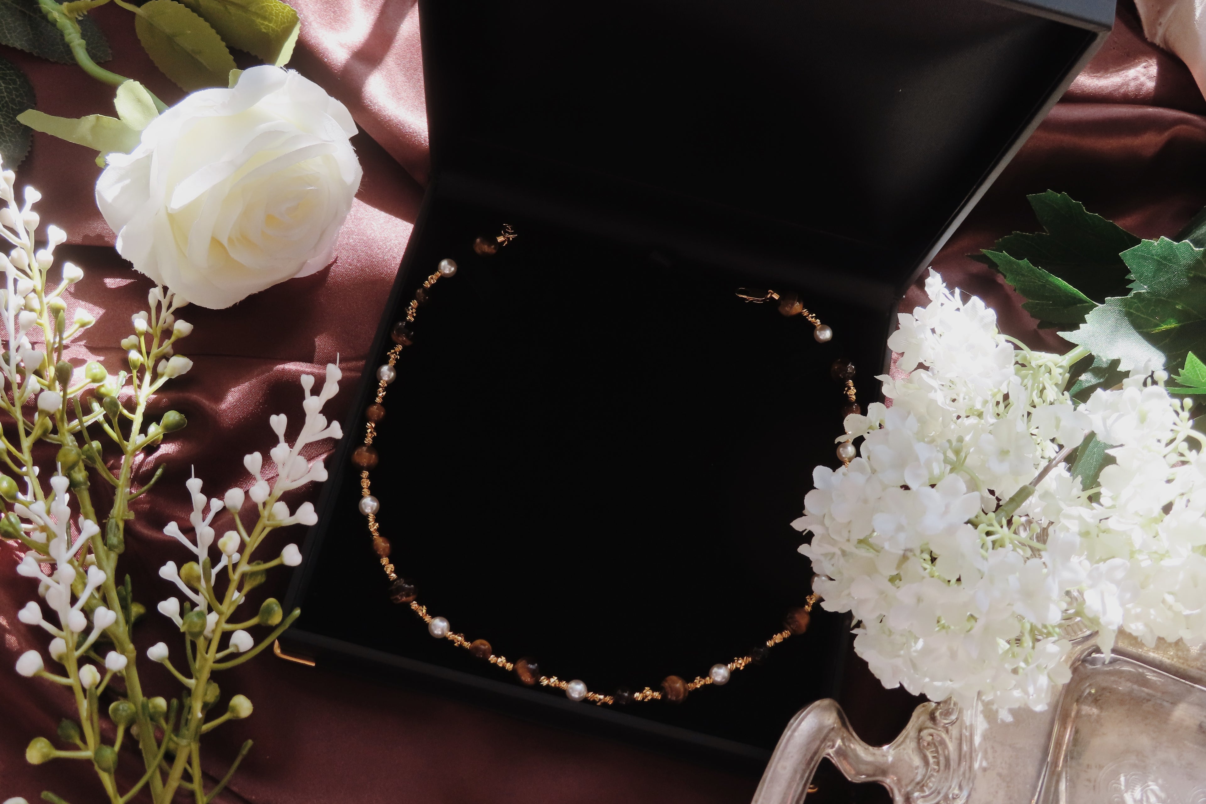 The Aurelia Strand — Tiger Eye & Pearl Necklace